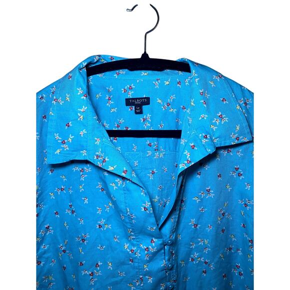 Talbots - Petite Large - Bright Blue Floral Blouse - Excellent Condition! - Picture 3 of 14